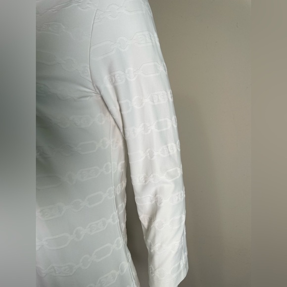 J. McLaughlin 3/4 Sleeve Catalina Cloth Textured Chainlink Top White Sz M V Neck - Picture 4 of 15